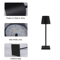 Stolna lampa za restorane, CRNA, s baterijom, punjiva, 3600 mAh