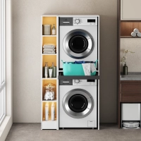 Ormarić za perilicu i sušilicu s preklopnom ladicom, BIJELA + bočni ormarić