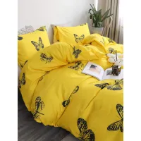 Bedding set 140x200, BUTTERFLY, 3 parts, rumena z metulji