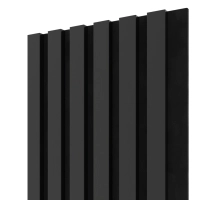 Bordázott dekoratív fa akusztikus falpanel, matt fekete színű, 30x275 cm