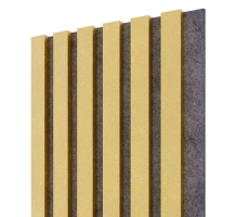 Bordázott dekoratív fa akusztikus falpanel, arany metál színű, 30x275 cm