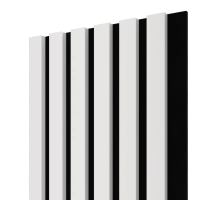 Bordázott dekoratív fa akusztikus falpanel, matt fehér színű, 30x275 cm