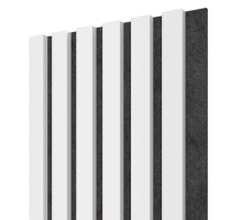 Bordázott dekoratív fa akusztikus falpanel, matt fehér színű, 30x275 cm