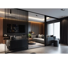 Wooden partition wall ready for assembly, black, 51cm (7 slats)
