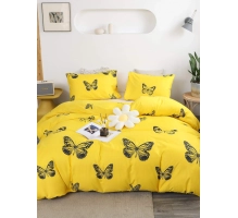 Posteljnina 160x200, BUTTERFLY, 3 delna, rumena z metulji