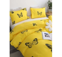 Posteljnina 160x200, BUTTERFLY, 3 delna, rumena z metulji