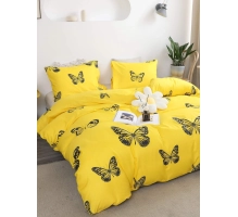 Posteljnina 160x200, BUTTERFLY, 3 delna, rumena z metulji