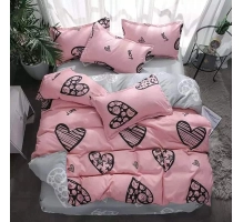 Bedding set 200x220, PINK HEARTS, 3 parts, roza s srčki