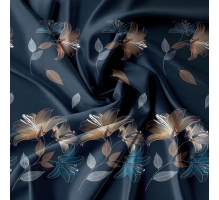 Posteljnina 200x220cm, temno modra z lističi, 3 delna