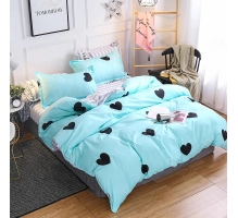 Bedding set 220x200cm, turkizna, srce, 4 parts
