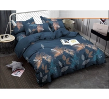 Bedding set 200x220cm, temno modra z lističi, 3 parts