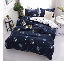 Posteljnina 160x200, 3 delna, temno modra, s planeti