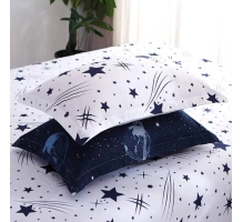 Posteljnina 160x200, 3 delna, temno modra, s planeti