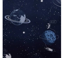 Posteljnina 160x200, 3 delna, temno modra, s planeti