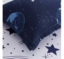 Posteljnina 160x200, 3 delna, temno modra, s planeti