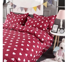Bedding set 140x200, 3 parts, rdeca z belimi srca