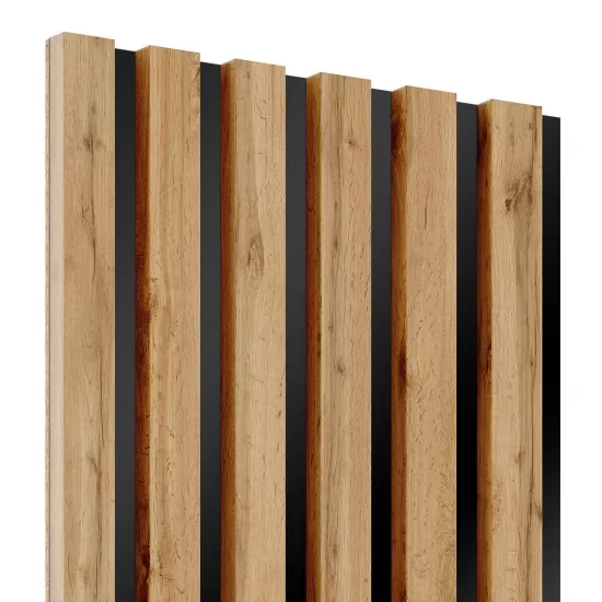 Zidni drveni panel od lamela, obloga, crna HDF ploča, hrast wotan, 30x275cm