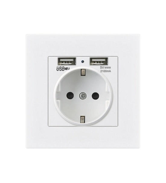 White EU wall socket with hidden security camera, CMOS, Wi-Fi, 1080p (Full-HD)