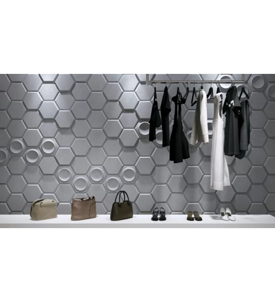 3D panel za steno, dekorativni beton, šestkotnik