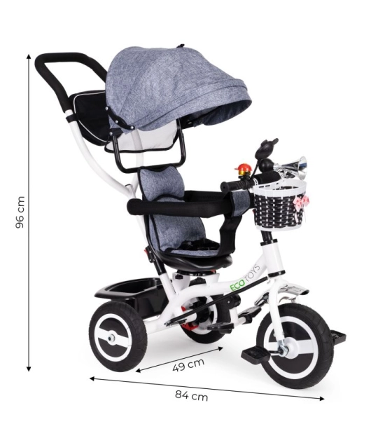 Otroški tricikel EcoToys, 3v1, siv