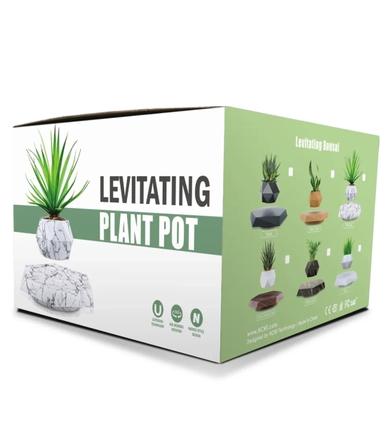 Black floating levitation planter, Bonsai, 360°