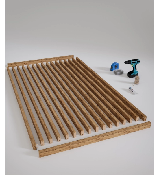 Wooden partition wall ready for assembly, oak wotan, 51cm (7 slats)