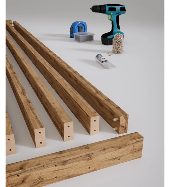 Wooden partition wall ready for assembly, oak wotan, 51cm (7 slats)