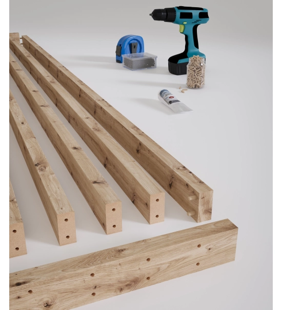 Pregradni zid od letvica spremljen za montažu, hrast rustik, 51cm (7 lamele)