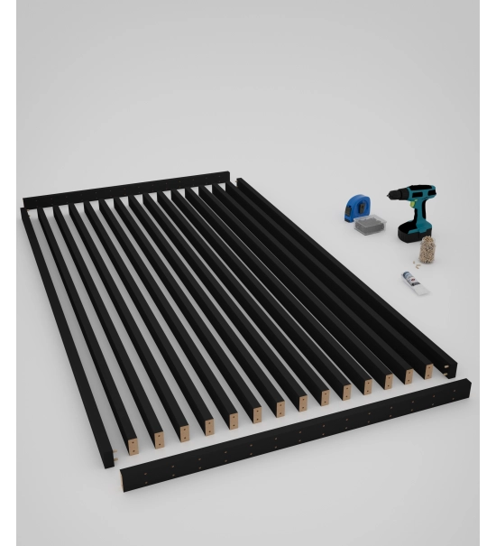 Pregradni zid od letvica spremljen za montažu, crna, 51cm (7 lamele)