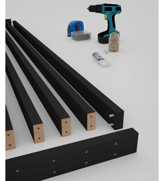 Pregradni zid od letvica spremljen za montažu, crna, 51cm (7 lamele)