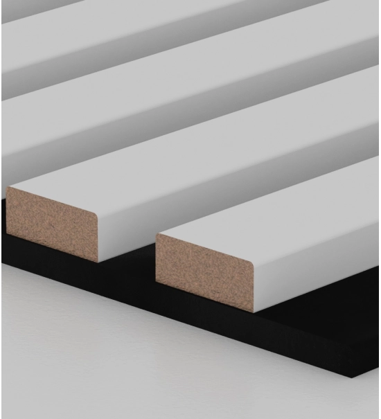 Decorative wooden acoustic wall panel, white matte, 28x275cm (0.77 m²)