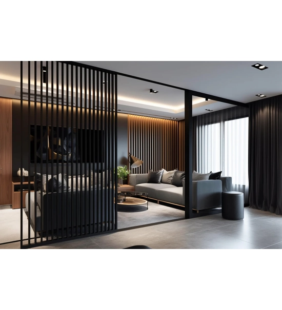 Pregradni zid od letvica spremljen za montažu, crna, 51cm (7 lamele)