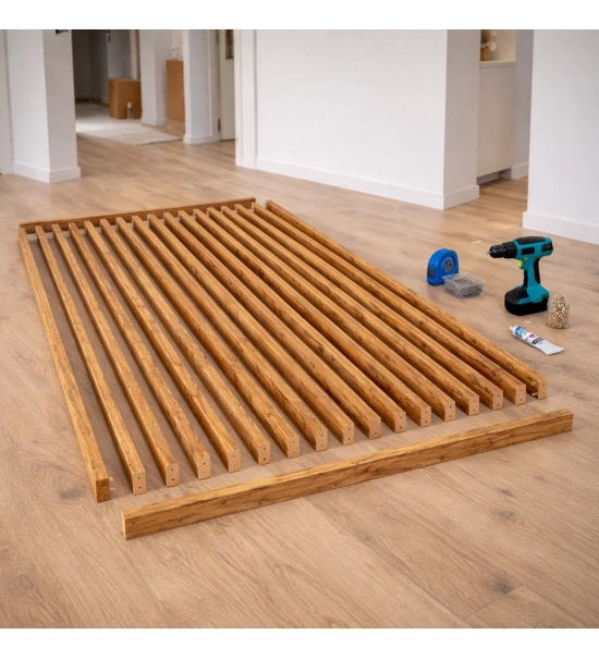 Wooden partition wall ready for assembly, oak wotan, 51cm (7 slats)