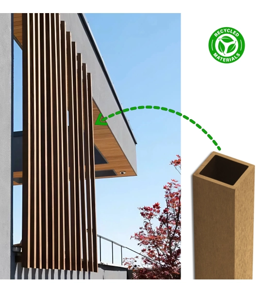 WPC louver slat FS-03A, sanded texture, LIGHT OAK, 50x50x2900 mm