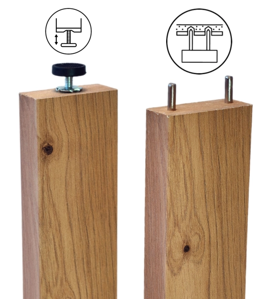 Adjustable legs set for wooden slats (10 legs + 20 ceiling pins), for standalone mounting, no drilling required