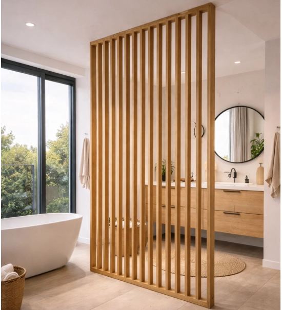 Wooden partition wall ready for assembly, oak wotan, 51cm (7 slats)