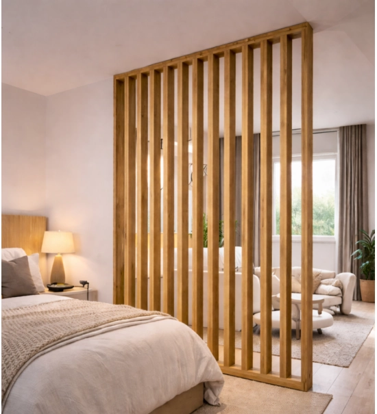Wooden partition wall ready for assembly, oak wotan, 51cm (7 slats)