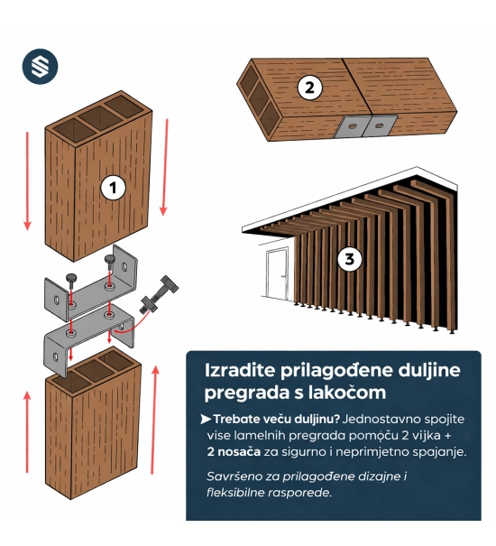 WPC timber tube LT-04A, 3D grain wood, AURORA, 100x50x2900 mm