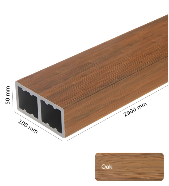 WPC timber tube LT-04A, 3D grain wood, AURORA, 100x50x2900 mm