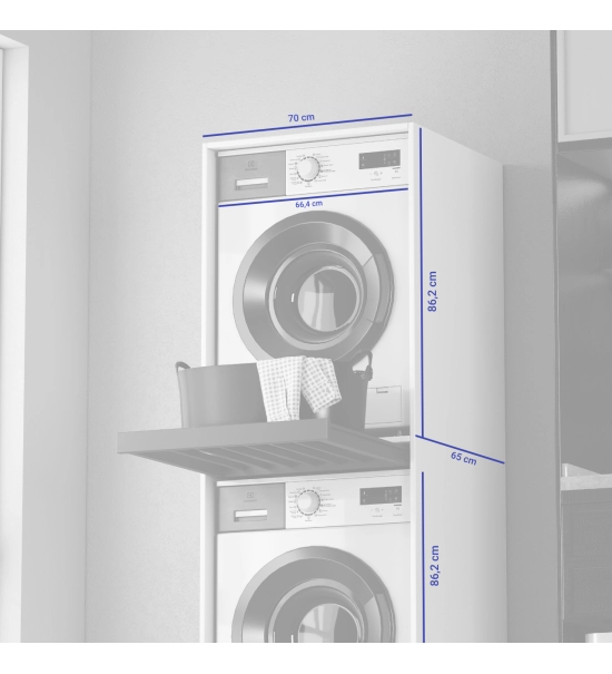 Cabinet for washing machine and dryer, with pull-out shelf, oak