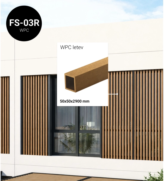 WPC louver slat FS-03A, sanded texture, LIGHT OAK, 50x50x2900 mm