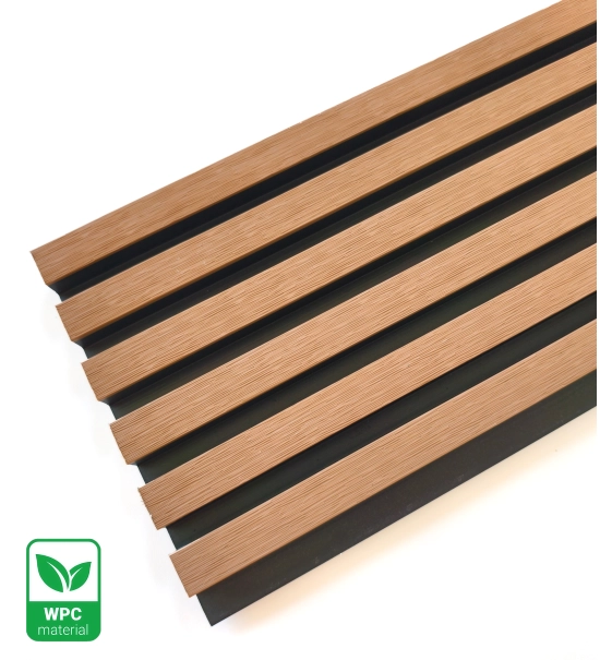 WPC facade panel TWIX SLIM, LIGHT OAK with black joints, 6 slim slats (0.64 m²)