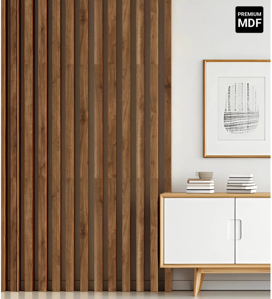 3D decorative slats, wooden strips for walls, ceiling, or partition wall (28x37 mm) (light walnut)