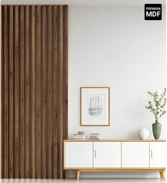 3D decorative slats, wooden strips for walls, ceiling, or partition wall (28x37 mm) (walnut)