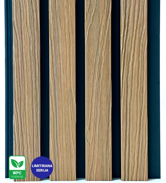 WPC facade panel TEAK/BLACK, GRAIN texture 2K26, 219x2900 mm, dual color (0.63 m²)
