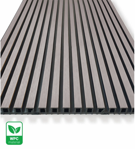 WPC fasadni panel TWIX SLIM, SIVA s crnim fugama, 6 tankih letvica (0,64 m²)