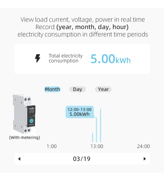 WI-FI pametan osigurač s mjerenjem, 1P 10-63A, DIN tračnica za pametni dom