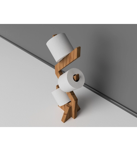 Držalo za toaletni papir, lesena polica, talno stojalo za WC