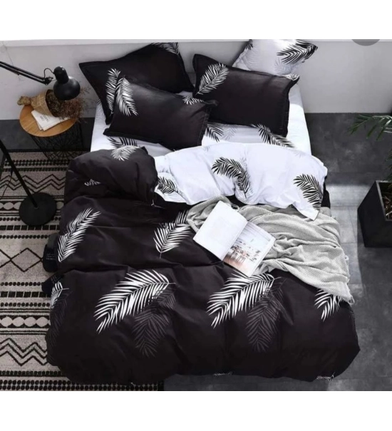 Bedding set 140x200, LEAF, 3 parts, črna z listi