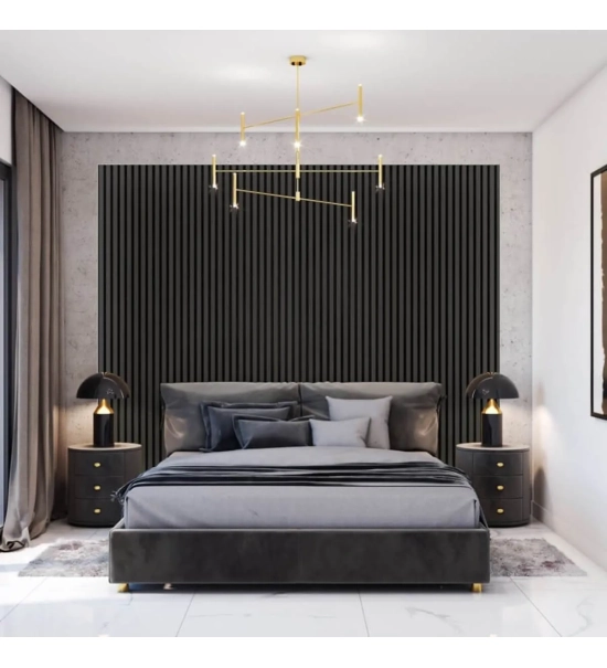 Decorative 3D wall wood slat, MDF, for wall or partition walls (28x60mm) (black)